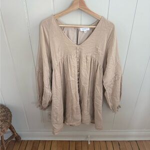 Beige Button-Front Women's Dress
